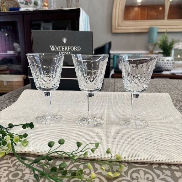 WATERFORD Crystal Lismore Pattern Claret Wine‎ Glasses 3 Pc Set Vintage - Picture 1 of 6